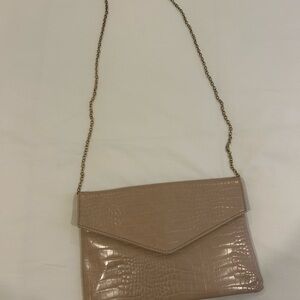 Nude and gold Crocodile-Embossed Clutch